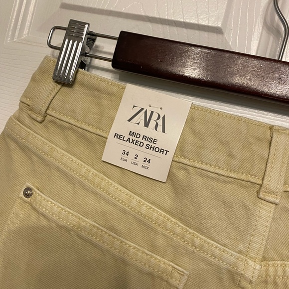 Pale yellow khaki ZARA Boho Shorts Cut Off NWT size 2 - Picture 5 of 8